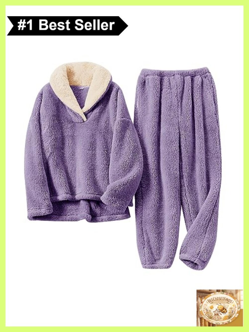 Fluffy 2 Piece Pajama Set Fleece Pullover Pants Loose Plush Sleepwear